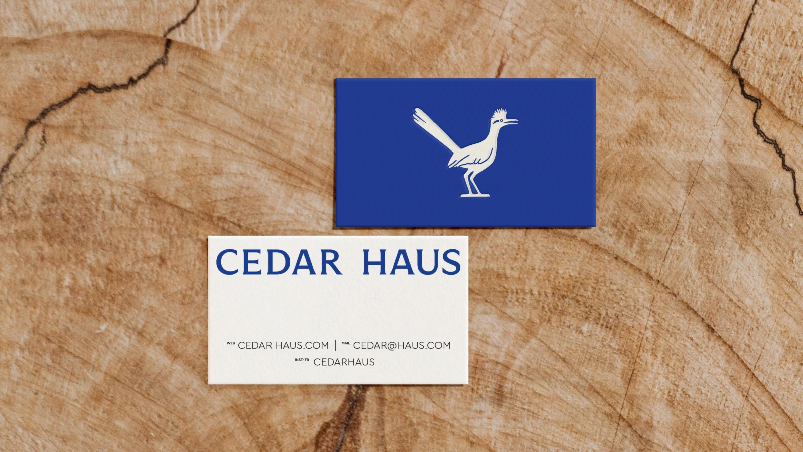 Business cards on cedar wood cross-section