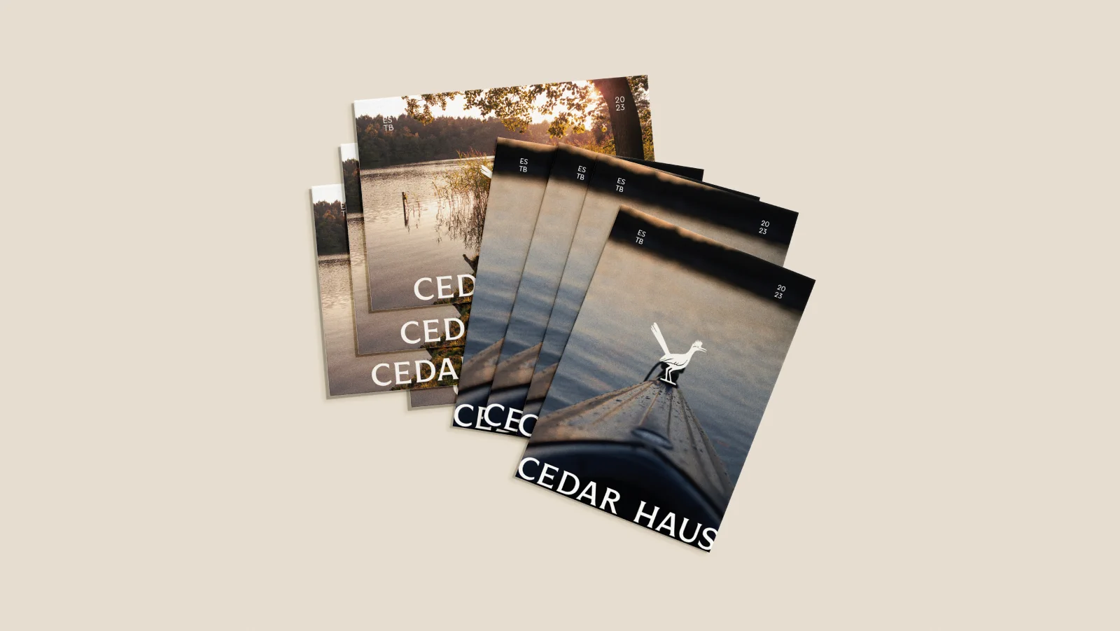 Branded postcards with lake and canoe photography