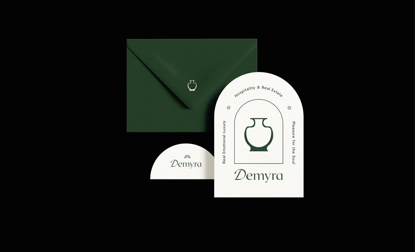 Green envelope with vase mark and arched Demyra cards
