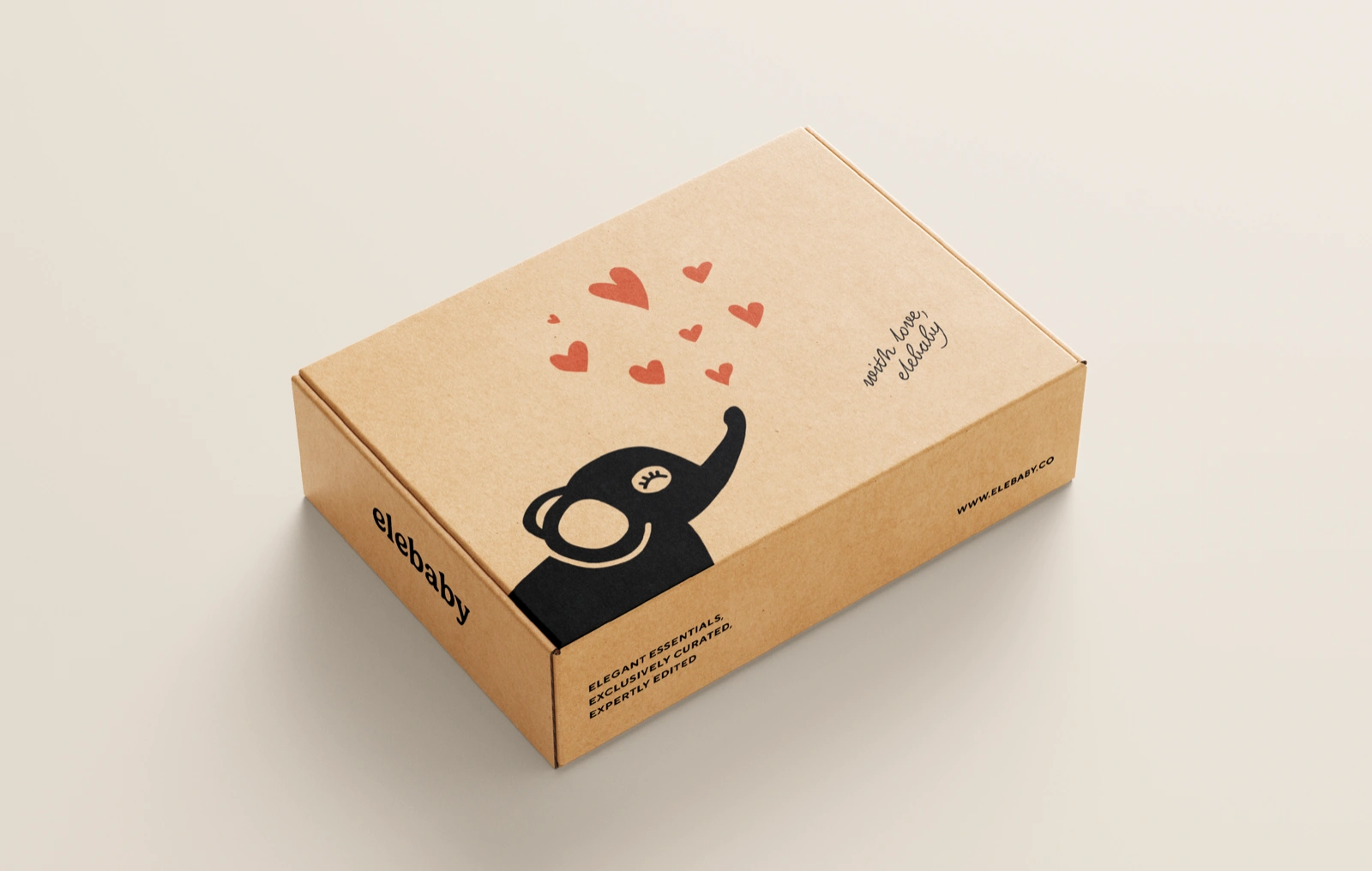 Premium gift box with elebaby logo in warm ivory