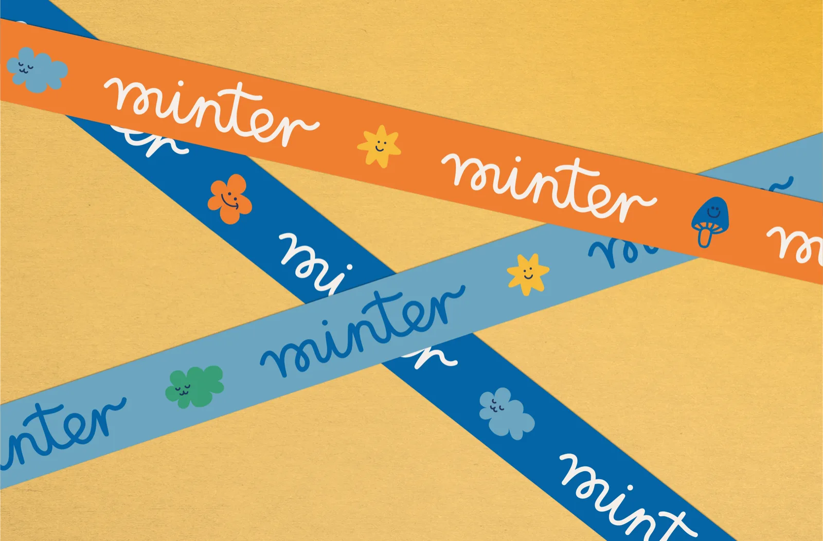 Branded ribbon - minter tape with characters in three colorways