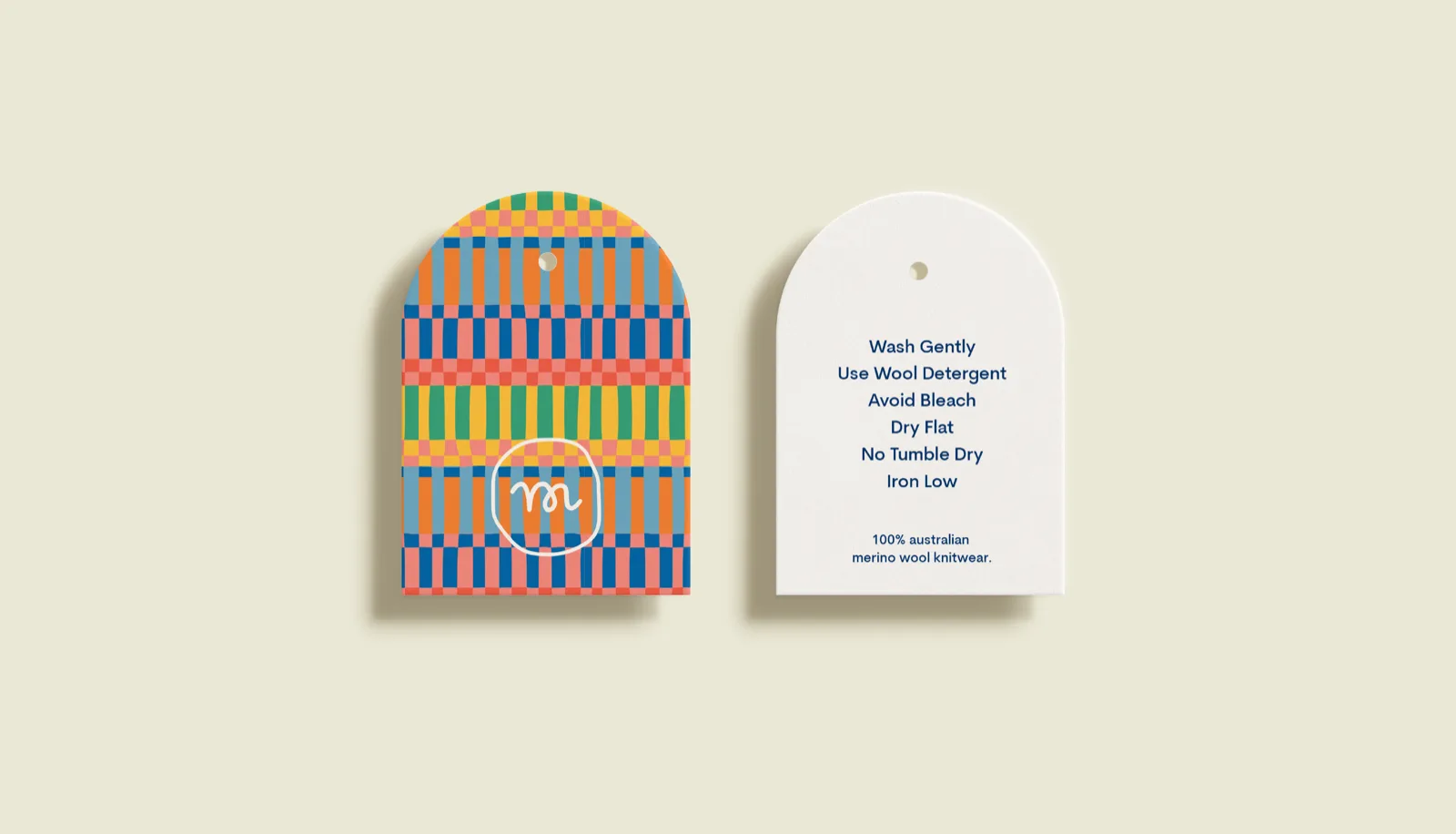 Care label - checkerboard pattern front, care instructions back