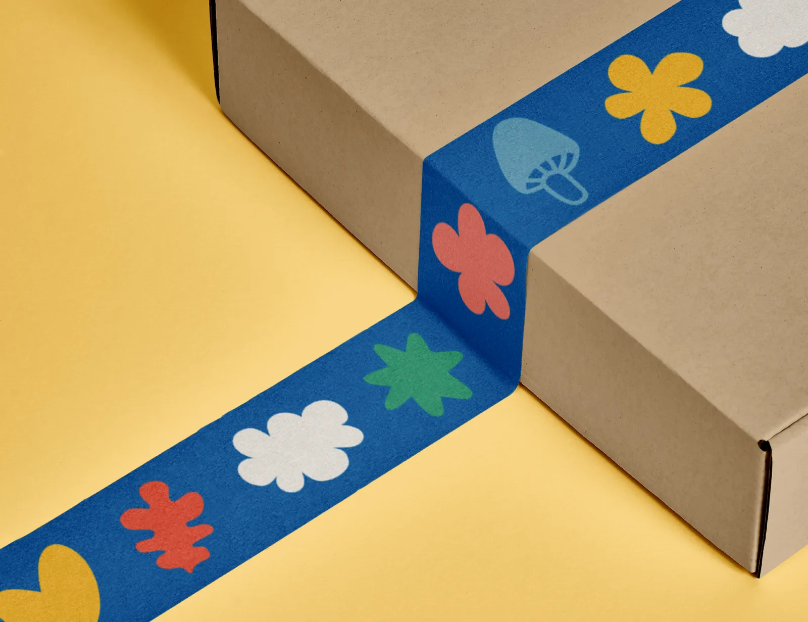Packing tape with brand characters on kraft box