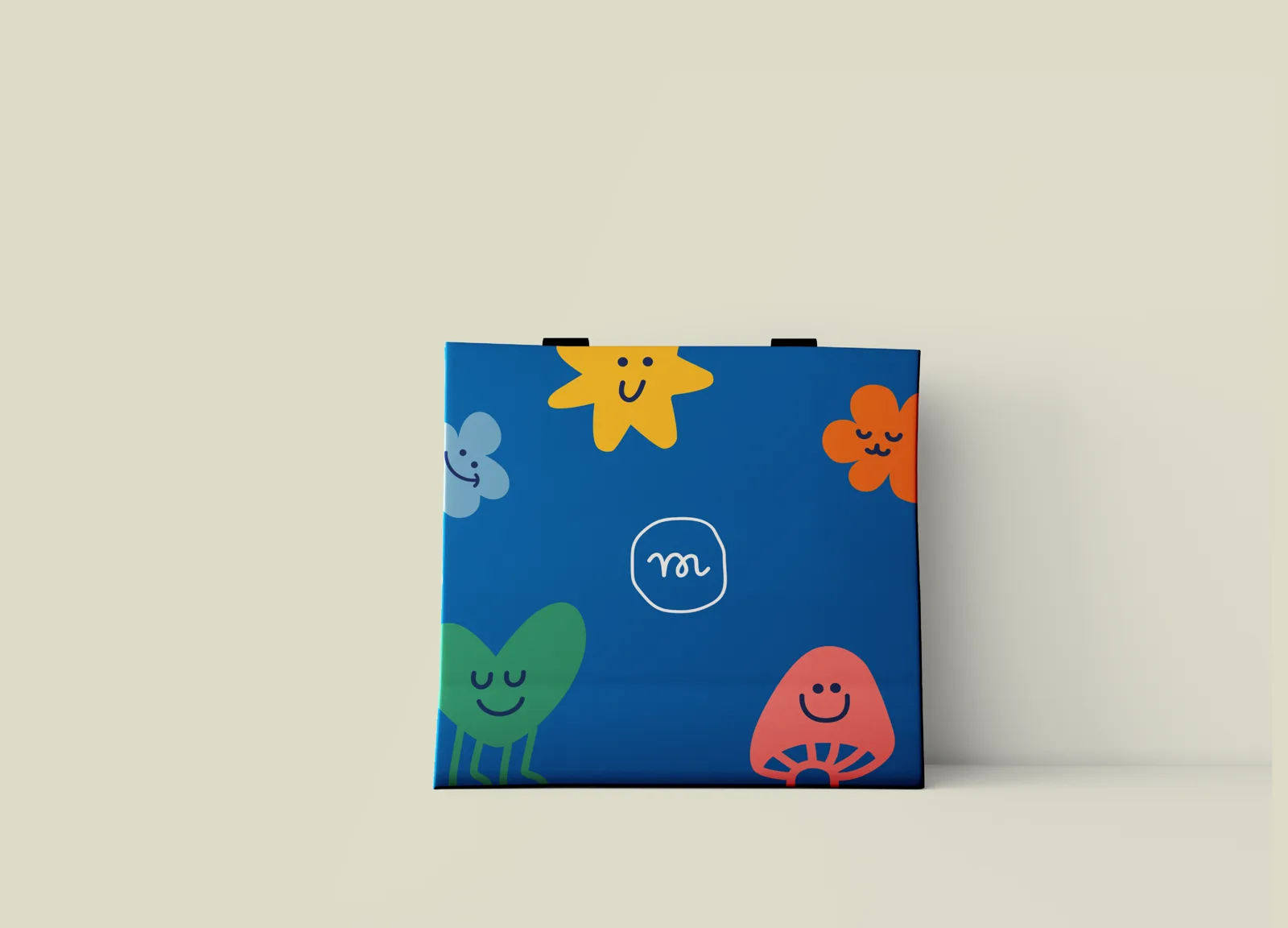 Blue gift box with mascot characters