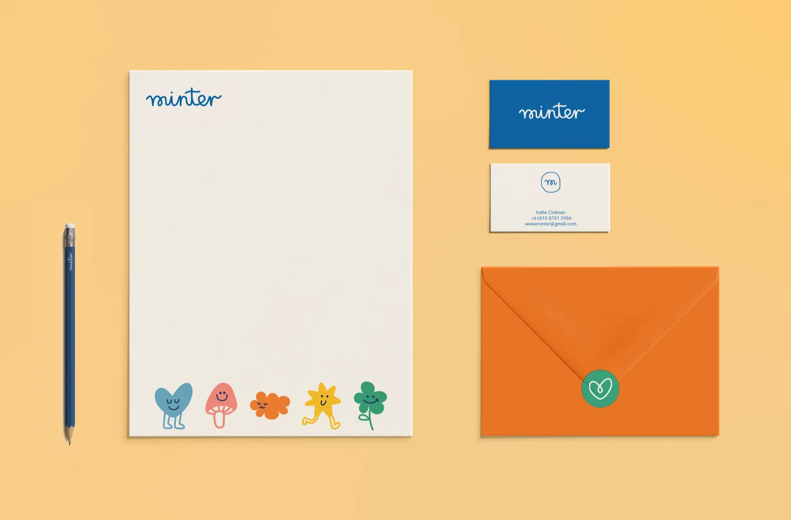 Stationery suite - letterhead, business card, envelope on yellow