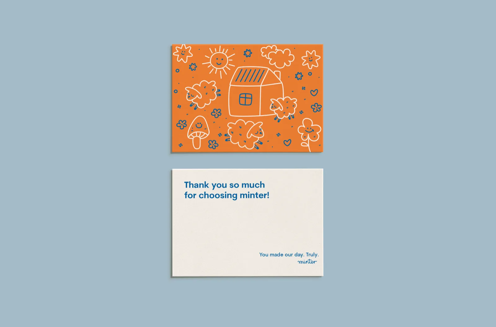Thank you postcard - orange illustrated pattern front and message back