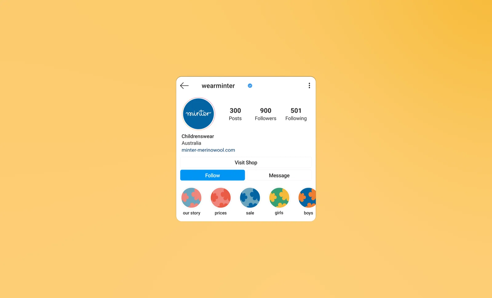 Instagram profile mockup for @wearminter